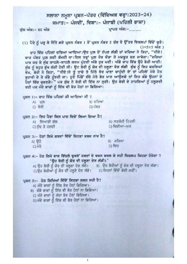 punjab-board-5th-punjabi-model-test-paper-2024-download-class-5